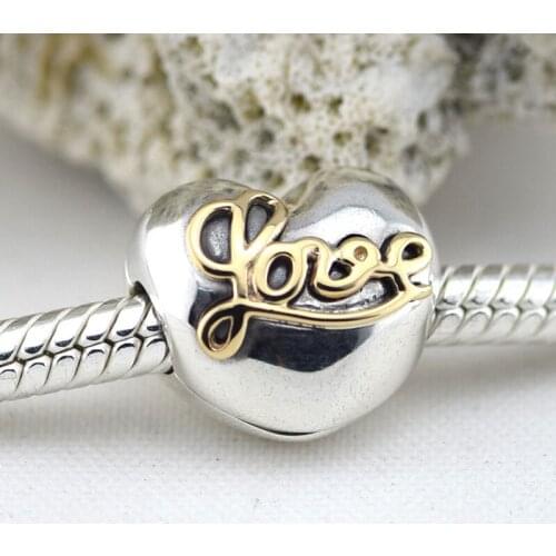Fits for Bracelets Heart of Love Clip Charms with 14K Real Gold 100% 925 Sterling Silver Beads Jewelry Free Shipping