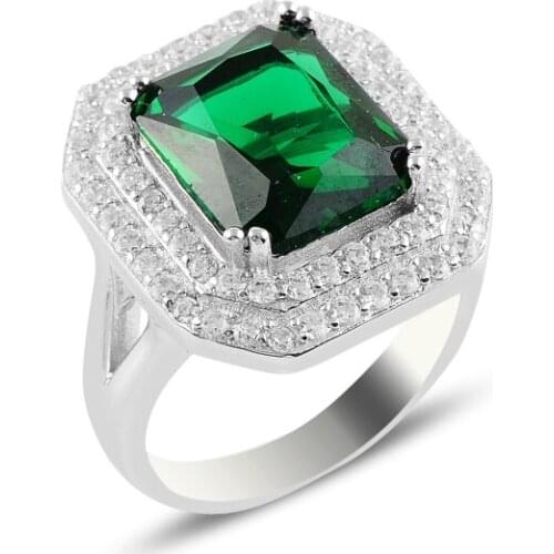 Silver 925 Sterling Emerald Zircon Engagement Ring