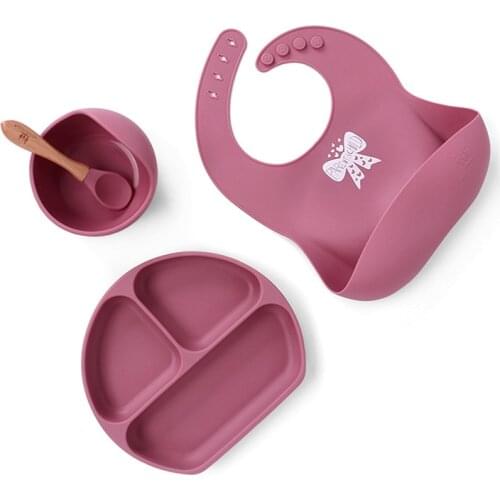 Silicone Baby Feeding Sets Baby Bib Strong Suction Bowl Plate Training Spoons BPA Free Tableware Set Self Feeding Supplies