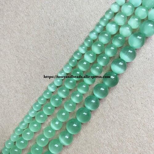 2lots more 10% off ! Natural Moon Stone Lt Green Cat Eye 15" Round Loose Beads 4 6 8 10 12mm Pick Size For Jewelry Making DIY