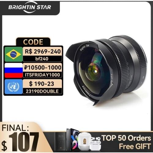 Brightin Star 7.5mm F2.8 Ultra Wide Angle Fisheye Manual Focus Mirrorless Camera Lens For Sony Fujifilm Nikon Canon Lens yongnuo