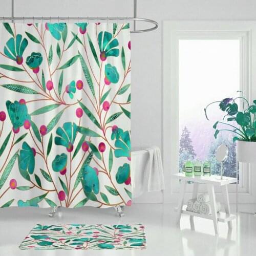 Fresh plant shower curtain bamboo lotus bath single printing waterproof polyester bathroom decoration