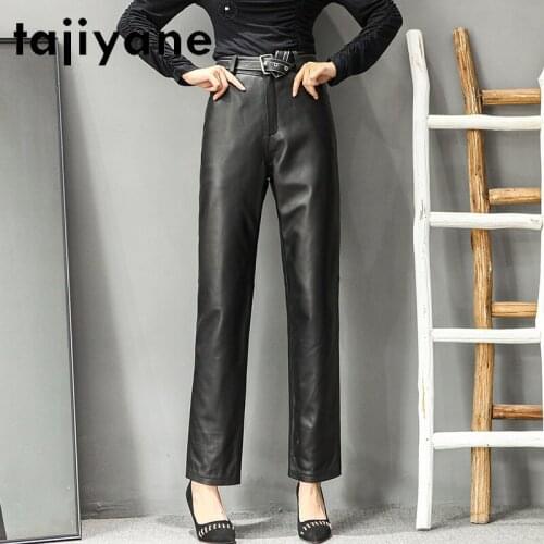 Tajiyane Womens Pants Fall 2020 Women Real Sheepskin Trousers Woman High Waist Pants Female Tousers Slim Spodnie Damskie TN1316
