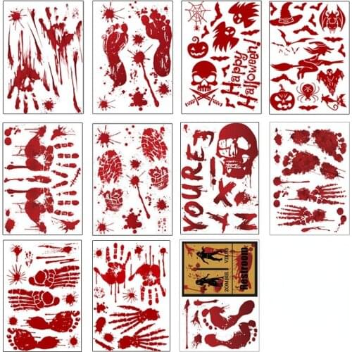 Halloween Decorations Pop Blood Handprint Wall Sticker Blood Footprint Bat Easter Sticker Window Sticker