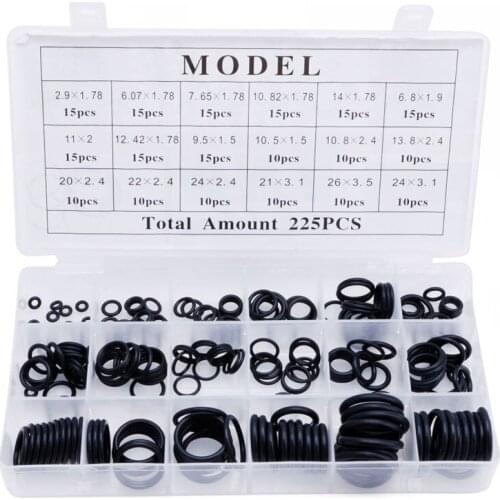 225Pcs Seal O-ring R134a R22 Air Conditioning O-Ring Rubber Washer Assortment PL E7CA