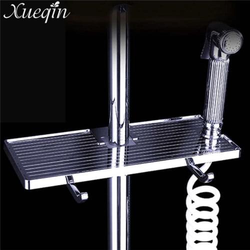 Xueqin Stainless steel Bathroom Shelf Pole Shelf Shampoo Bath Towel Tray Wall Mounted Bathroom Shelves Single Tier for 24mm hole