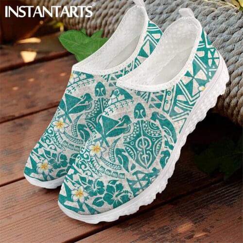 INSTANTARTS Summer Breathable Mesh Sneaker Hawaii Polynesian Sea Turtle Pattern Flat Shoes for Women Light Slip-on Zapatillas