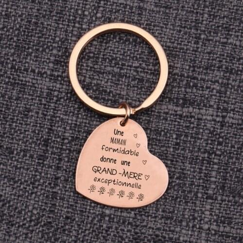 Grandmother Keychain Family Women Keychain Grand Mere Heart Shape Keyrings Jewelry Charms Pendant Gifts Key Tags Accessories