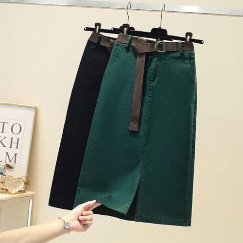 2021 Women Spring Solid Vintage A-line Skirt Female Sashes High Waist Casual Pleated Skirt Ladies Split Plus Size OL Faldas K242