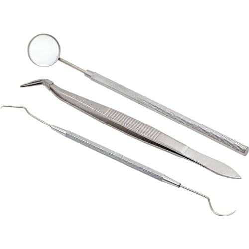 3pcs Stainless Steel Dental Mouth Mirror Probe Scaler Tweezer Set Tooth Care Tool Kit Odontoscop Oral Teeth Whitening Instrument