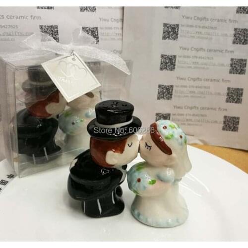 40pcs/lot=20boxes ceramic wedding bride and groom favors of porcelain bride groom salt and pepper shaker