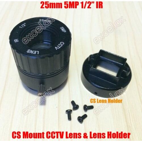 5MP 1/2" 25mm CS Mount Interface CCTV Lens & Lens Holder Bracket Fixed Iris IR Multilayer Coating for 12/3/4/5MP Box Body Camera