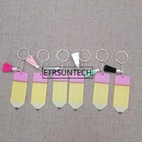 200pcs Teachers' Day Acrylic Keychain Pencil Shape Pendant Keyring Back to School Gifts for Friend