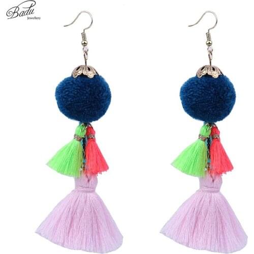 Badu Tassel Earrings Big Pom Pom Women Long Drop Earring Colorful Bohemian Jewelry 2017 Original Design Fashion Gift Holiday