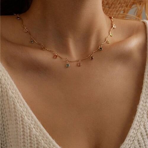 BALANBIU Simple Link Chain Metal Colorful Bead Crystal Necklaces For Women Gold Color Brass Chains 2021 Fashion Jewelry