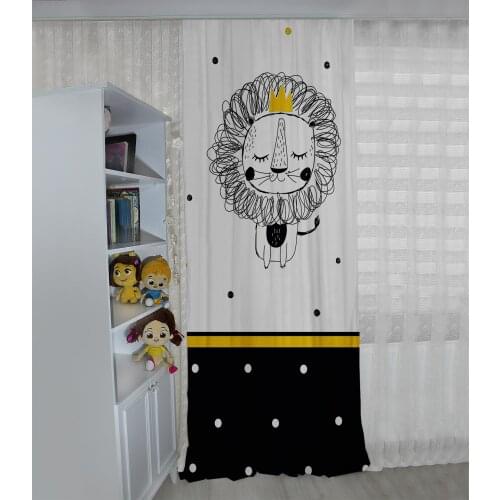 Beyaz çocuk odası perdesi aslan,kral çocuk perdesi