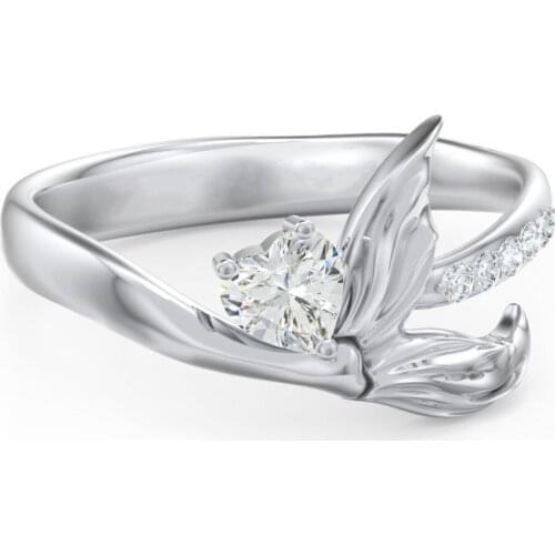 Hainon Shining Heart Crystal Lovely Fish Tail Animal Finger Rings Women Girls Birthday Gift Party Wedding Jewelry Distribution