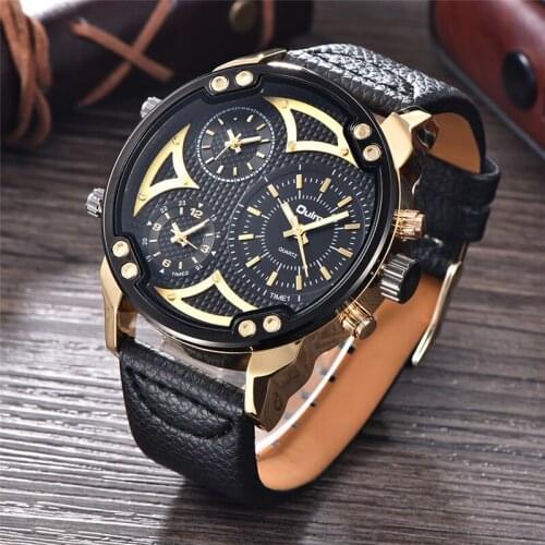 Oulm 3548A Individuality Multiple Time Zone Sport Watches Top Brand Luxury Quartz Male Clock Leather Strap Mens Wrist Watch