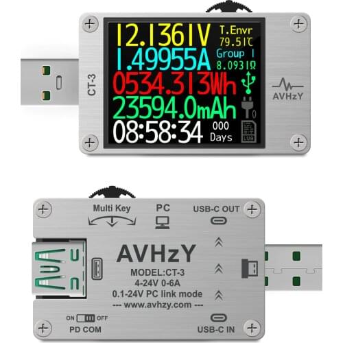 USB 3.1 Power Meter Tester Digital Multimeter Current Tester Voltage Detector Lua interpreter integrated DC 26V 6A AVHzY CT3