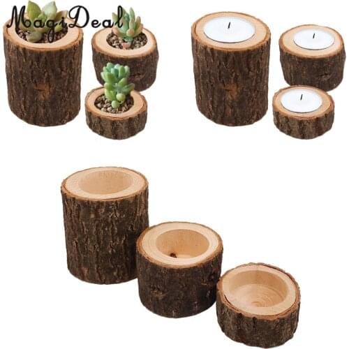 3x Tree Stump Wooden Candle Holder Tea Light for Romantic Candlelight Dinner Decoration