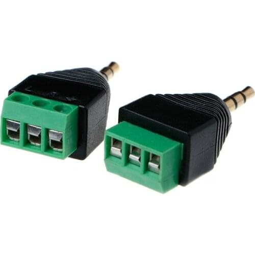 ESCAM 3 Pcs 3.5mm 1/8 Inch Stereo Male to AV Screw Video Balun Terminal 3.5mm Jack 3 Pin Male Terminal Block Plug Connector