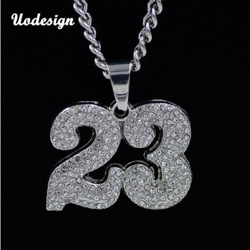 Hip Hop Basketball Number 23 Pendant Necklace With Cuban Chain Fashion Cubic Zirconia Jewelry For Men Women