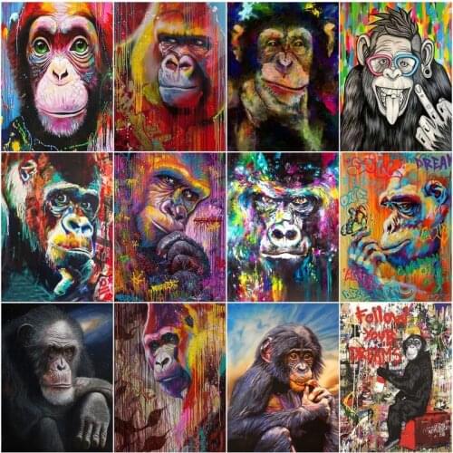 GATYZTORY 40x50cm Pictures By Number Color Monkey Home Decoration Oil Painting Animals DIY Wall Art Canvas For Adult Gift