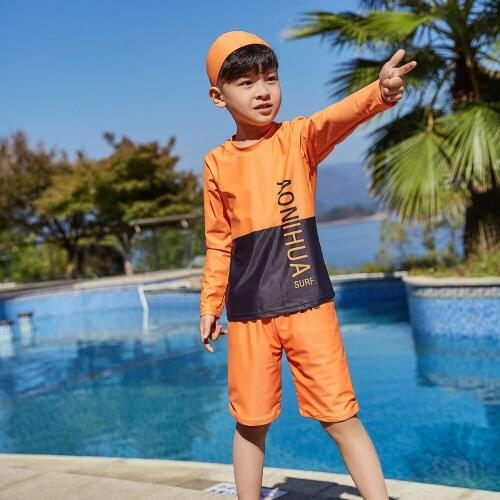 Boys Two Piece Rash Guard Swimsuits Kids Long Sleeve Sunsuit Swimwear Sets Beachwear Swimming Surfing Suits Shirt & Trunks