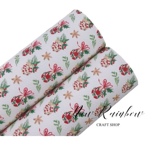 30x22cm/A4 Cartoon Christmas Berries Print Faux Leatherette Cricut Material Sheet For DIY Crafts, Bows, Accessories,Babyshoes