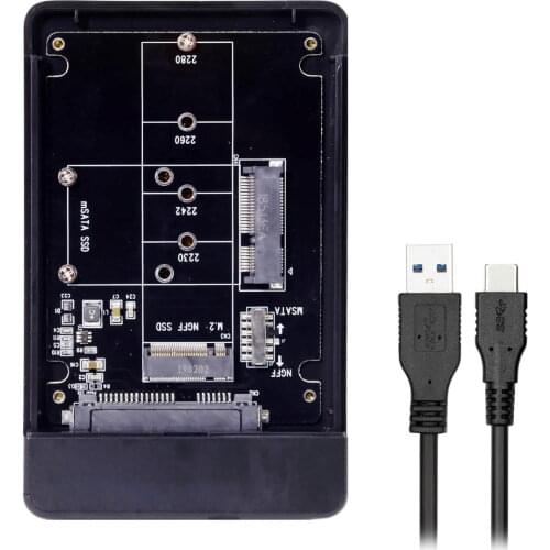 MSATA SSD & Combo M.2 NGFF B-key to USB Type-C Converter Case Enclosure Adapter with Switch