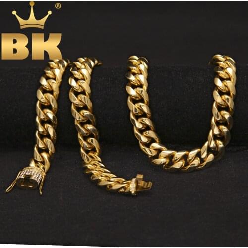 Luxury Heavy Cuban Link Chain Iced Out Rhinestones Triple Lock Stainless Steel Long Necklace Men Hiphop Rapper Jewelry