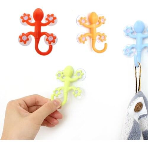 Wall Hook Hanger Gecko Hook With 4 Suction Cup Super Suction Cartoon Hook For Kitchen Bathroom Household Decoration