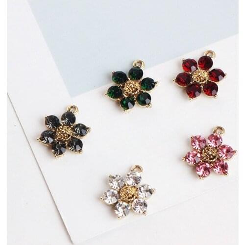 New style 30pcs/lot color rhinestone decoration alloy gold-color cartoon flowers shape alloy charms diy jewelry earring pendants