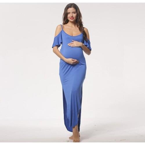 Maternity Dresses Maternity Photography Props Cotton Off Shoulders European Style Pregnant Dress Pregnancy Photo Shoot Clothes