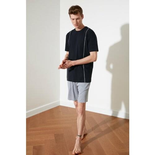 Spreader Stitched Knitted Pajamas Set pajama set men summer shorts two-piece pajama shorts sleeve cotton nightgown new