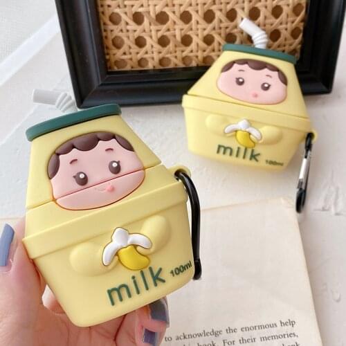 Banana Milk Silicone Case for Airpods 1 2 Cartoon Cute Case for Apple Airpods Pro Wireless Earphone Cover Charging Box