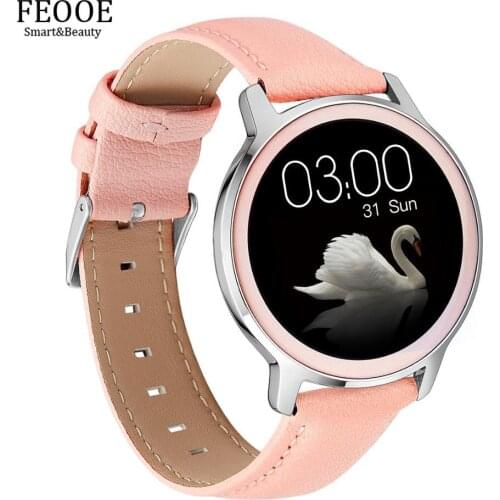 FEOOE Multiple Dials Sports Women Blood Pressure Full Touch Girl Metal Smart Watch Message Puch Bracelat Female Smartwatch YD