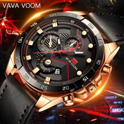 VAVA VOOM Stylish Mens Sport Quartz Wrist Watches Unique Design Dial Casual Mens Watches Leather Strap Band Relogio Masculino