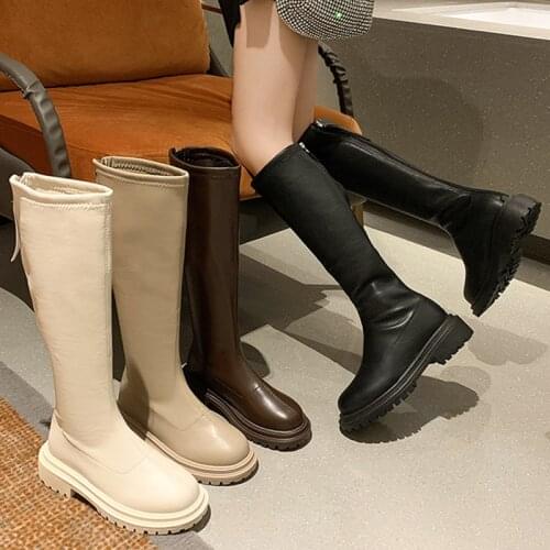 2021 Casual Knee High Modern Boots New Women Low Heels Chelsea Boots Autumn Winter Female Platform Shoes Ladies Zippers Shoes
