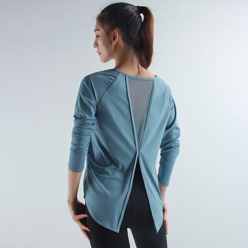 Long Sleeve Women Yoga Tops Open Back Running Clothes Pilates Loose Workout Sportswear Quick Dry Dance Shirts For Gym Fitness