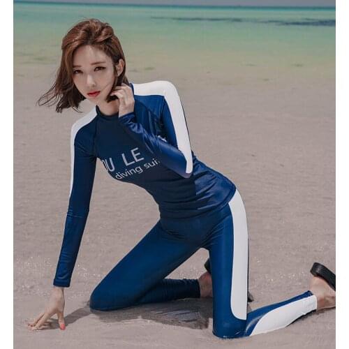 Womens Summer Suit High Waist Swimsuit 2019 Sleeve Cover Up Swimwear Korean Girls Rash Guard Long Three Piece Trousers Surfing