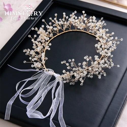 Himstory Trendy Crystal Wedding Headband Tiara Handmade Hairband Bridal Headpiece Wedding Hair Accessories Womens