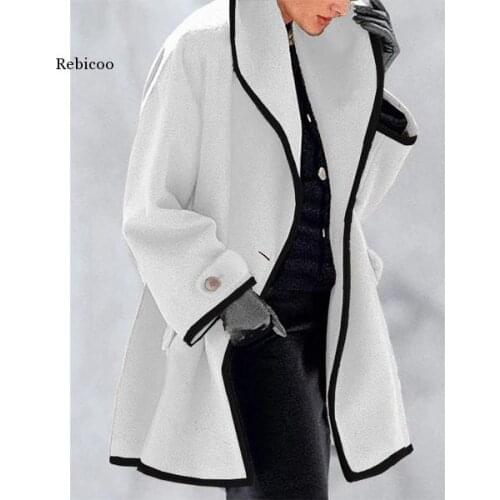 Women Loose Hooded Woolen Coat Full Sleeve Wool Blend Long Coat Autumn Winter Multi-Color Round Neck