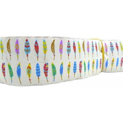 1-1/2'' 38mm Wide Indiana Feather Dog Collar Jacquard Ribbon