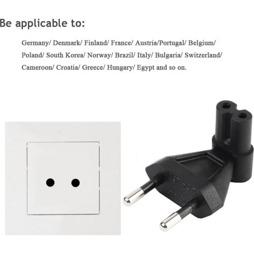 2-Pin Eu Male To Iec 320 C7 Female Ac Adapter 2.5A Fuse, Eu Industrial Heavy Power Converter