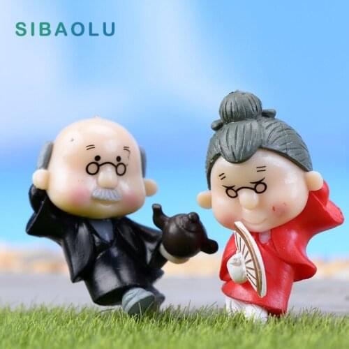 2pc Dancing Granny Grandpa Figurines Miniatures Lover Couple Fairy home decor Garden Decoration baby toy DIY accessories