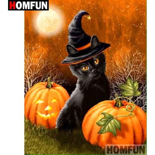 HOMFUN Full Square/Round Drill 5D DIY Diamond Painting "Cat pumpkin" Embroidery Cross Stitch 5D Home Decor Gift A09514