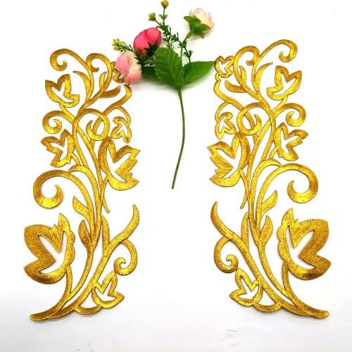 Iron On Appliques Garment Flower Gold Embroidered Patches 27.5cm*10cm