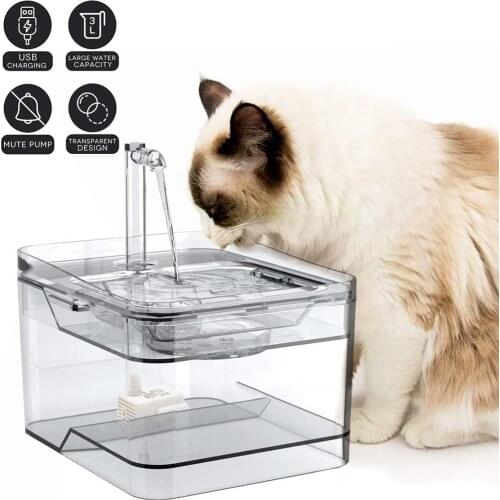 Transparent Pets water fountain 2.8L capacity automatic cat dog water bowl dispenser for pets Intelligent Induction Super Silent