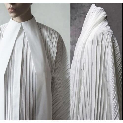 White chaotic linen chiffon organ pleated texture stripe fashion designer fabric